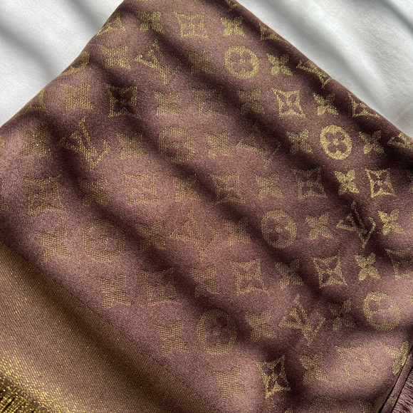 LOUIS VUITTON monogram brown with gold extra large scarf shawl - Picture 1 of 5
